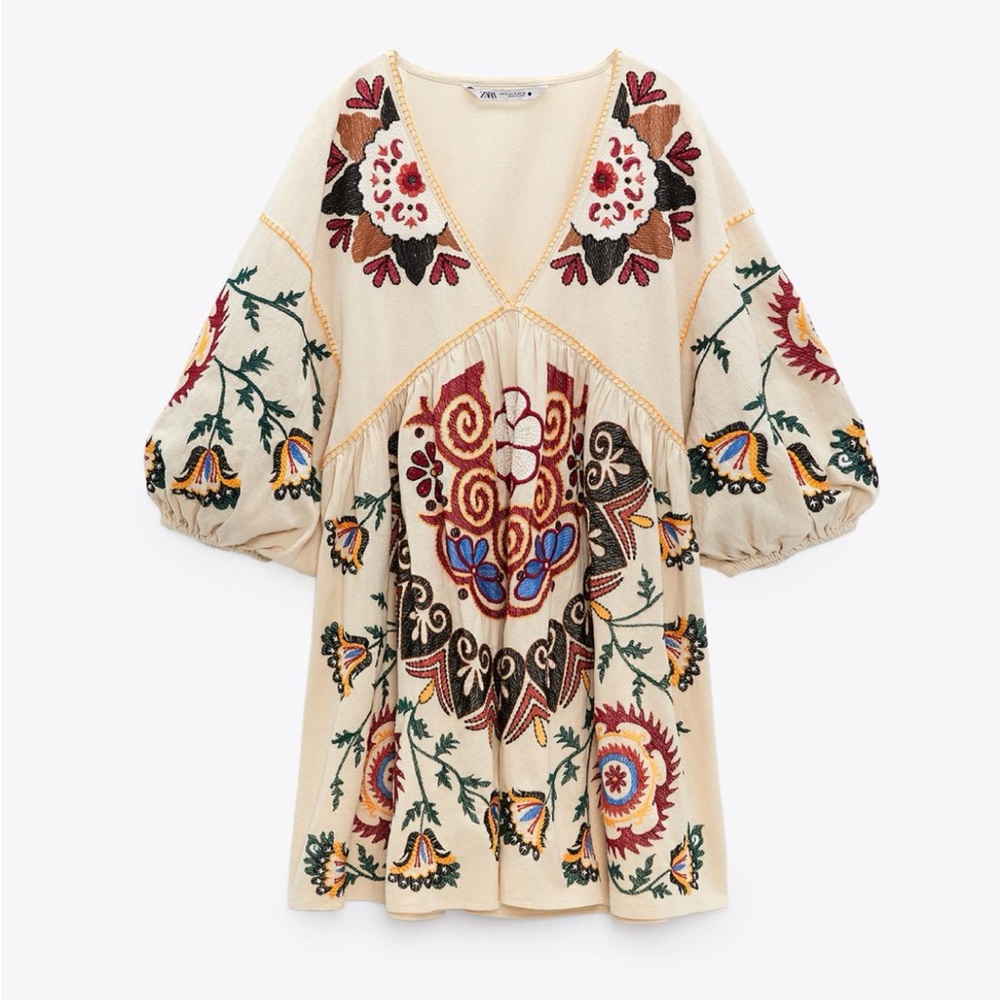 Linen Blend Printed Dress